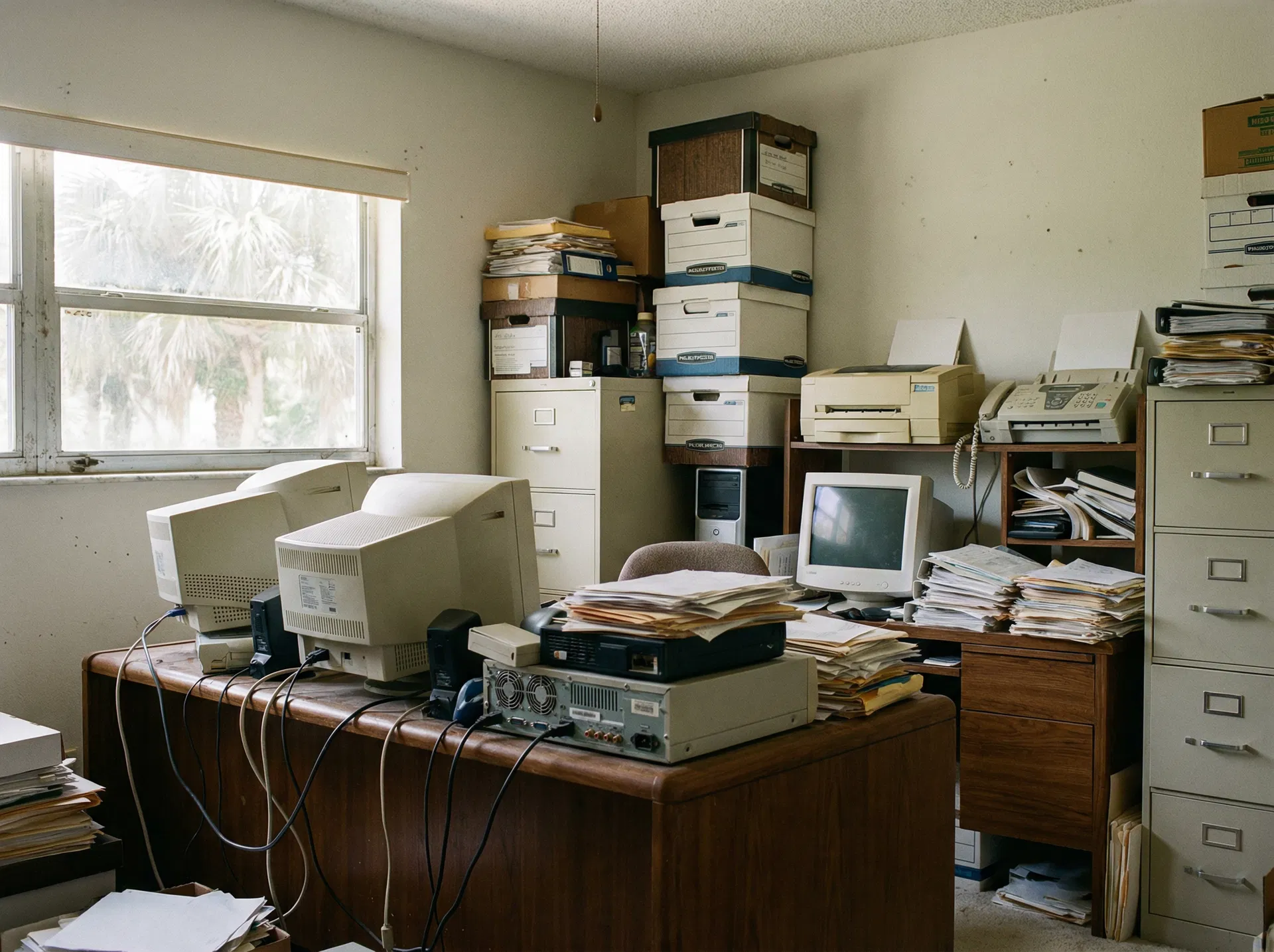 Office electronics and equipment prepared for removal review
