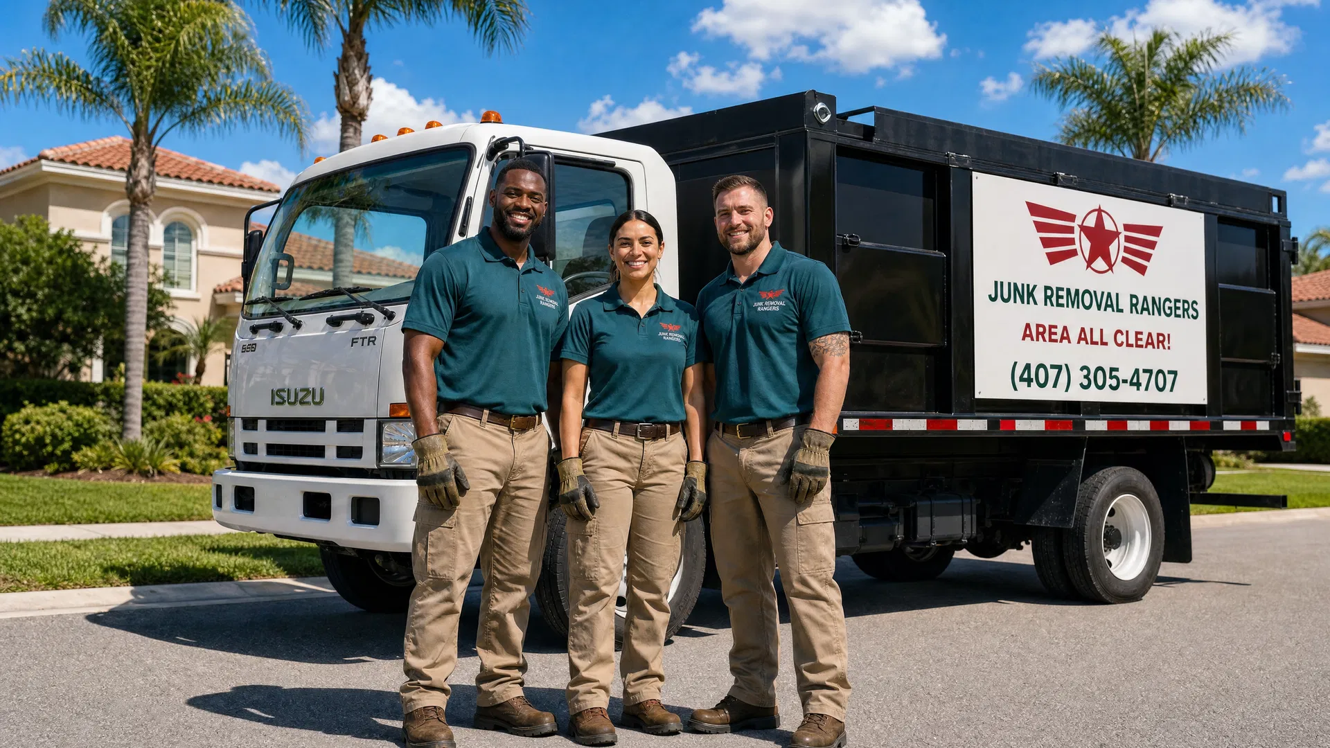 Junk Removal Rangers truck and crew serving the Orlando area